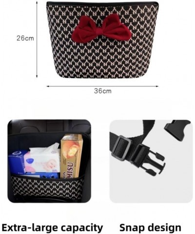 Red-Bow 3D-Rabbit Car Organizer Storage Houndstooth Diamond-Shaped Lattice Car Handbag Holder Between Car's Front Seats Car A...