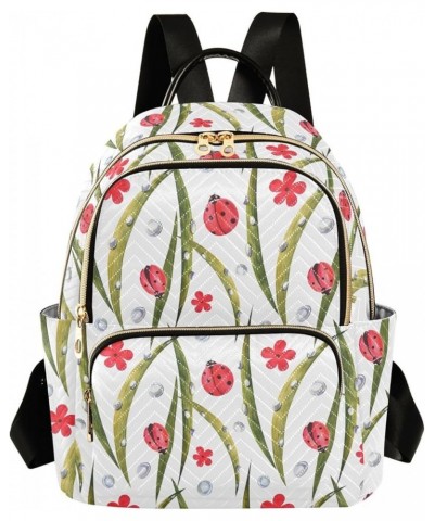 Ladybugs Daisies Leaves Dew Women Backpack Purse Shoulder Bag Color Medium $19.13 Backpacks