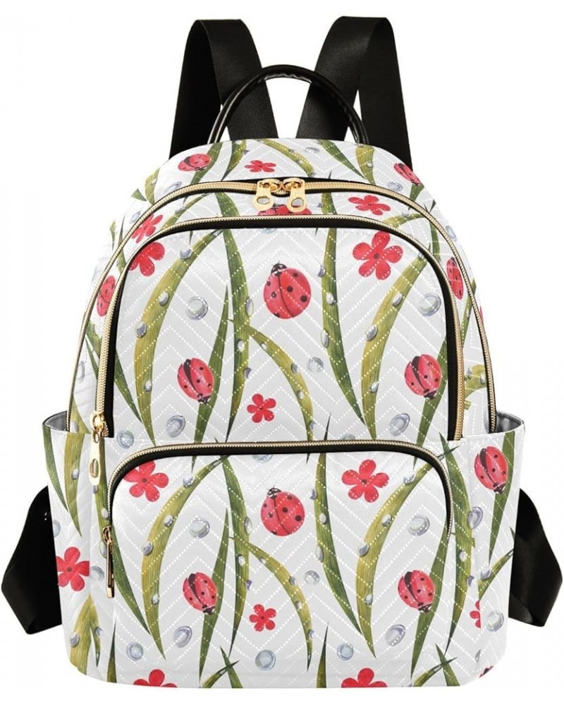 Ladybugs Daisies Leaves Dew Women Backpack Purse Shoulder Bag Color Medium $19.13 Backpacks