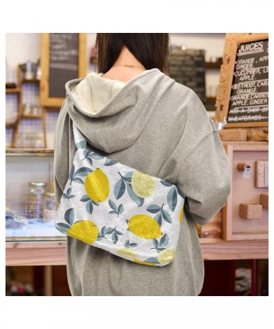 Fruit Women Boho Handbag Dark Blue Leaves Lemon Underarm Bag Tote Bag Shoulder Bag Crossbody Bag Fluffy Cell Phone Purse Patr...