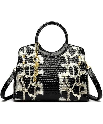 Alligator print handbag retro large capacity shoulder messenger bag Black $46.10 Totes