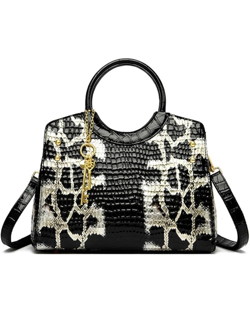 Alligator print handbag retro large capacity shoulder messenger bag Black $46.10 Totes