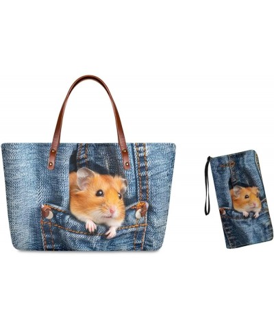 Handbags for Women Large Capacity Crossbody Totes with Wallet Clutch 2pcs Set Denim Squirrel $19.35 Satchels