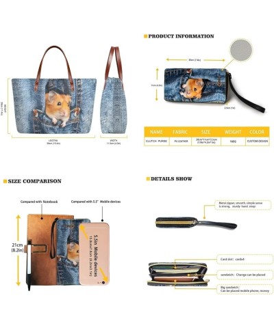 Handbags for Women Large Capacity Crossbody Totes with Wallet Clutch 2pcs Set Denim Squirrel $19.35 Satchels