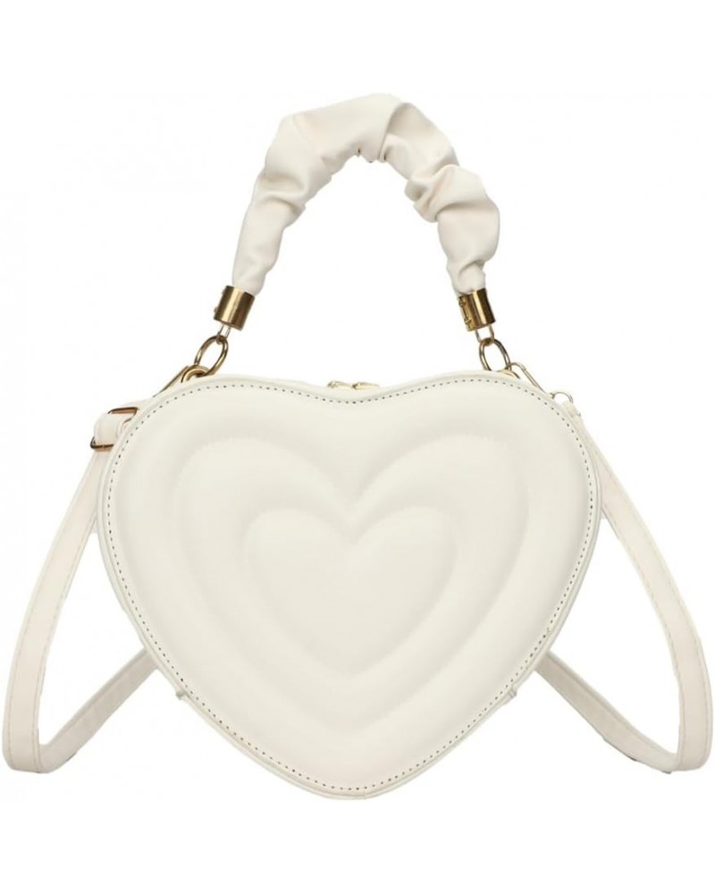 Large Capacity Shoulder Bag Stylish PU Fashion Crossbody Bag Women Heart Shape Clutch Purse Cute with Strap for Shoppi White ...