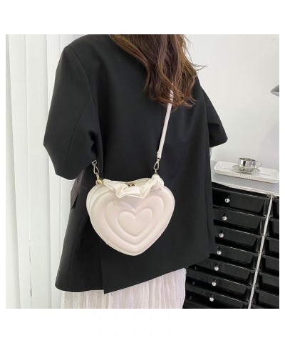 Large Capacity Shoulder Bag Stylish PU Fashion Crossbody Bag Women Heart Shape Clutch Purse Cute with Strap for Shoppi White ...