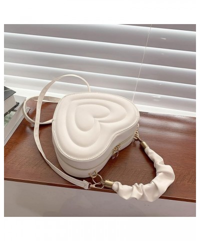 Large Capacity Shoulder Bag Stylish PU Fashion Crossbody Bag Women Heart Shape Clutch Purse Cute with Strap for Shoppi White ...