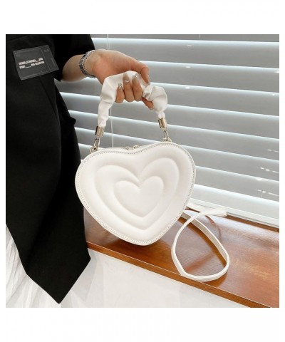 Large Capacity Shoulder Bag Stylish PU Fashion Crossbody Bag Women Heart Shape Clutch Purse Cute with Strap for Shoppi White ...