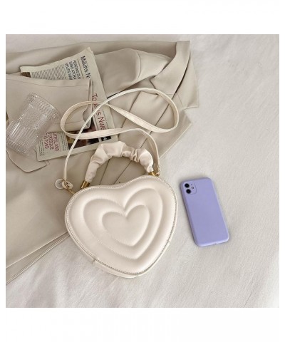 Large Capacity Shoulder Bag Stylish PU Fashion Crossbody Bag Women Heart Shape Clutch Purse Cute with Strap for Shoppi White ...