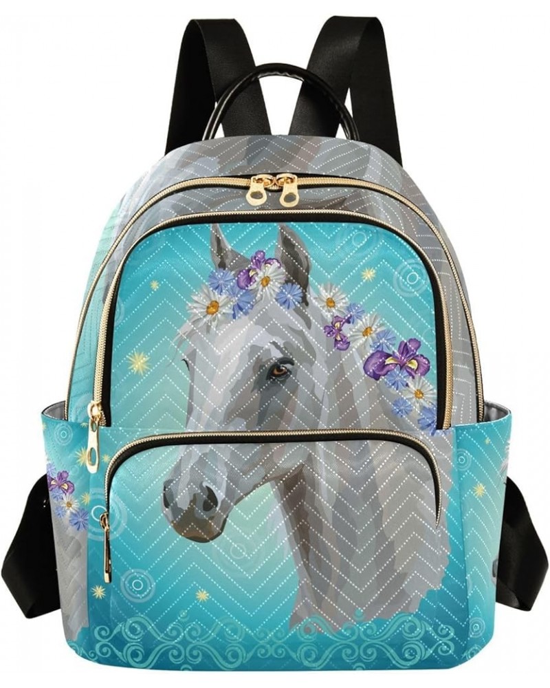 Mini Backpack Horse Flower Fashion Backpack Purse for Women,Handbag Shoulder Bag Casual Daypack, Ladies Gift for College Work...