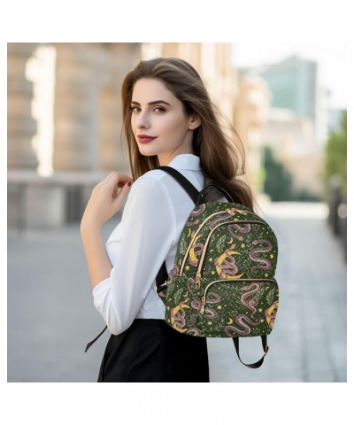 Backpack Purse for Women Magic Snake Moon, Mini Fashion Backpack Stars Leaves Lightweight Casual Daypack Shoulder Bag Travel ...