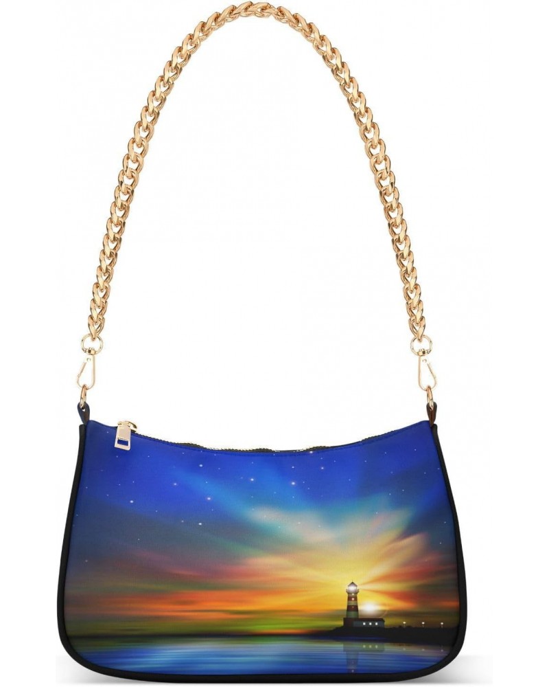 Shoulder Bags for Women Lighthouse Hobo Tote Handbag Small Clutch Purse with Zipper Closure $15.80 Shoulder Bags