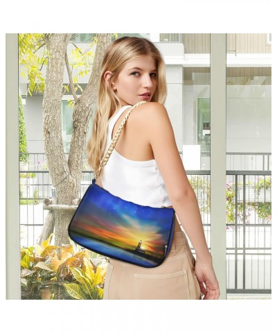 Shoulder Bags for Women Lighthouse Hobo Tote Handbag Small Clutch Purse with Zipper Closure $15.80 Shoulder Bags