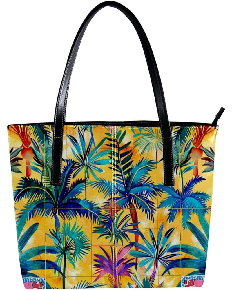 Tote Bags, Large Tote Bags for Women, Women's Tote Handbags, Morocco Colored Geometric Tropical Leaf Modern, Womens Tote Bag ...