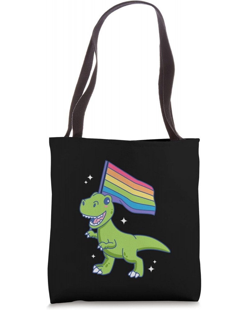 LGBTQ T-Rex Pride Month Dinosaur With Rainbow Flag Tote Bag $11.02 Totes