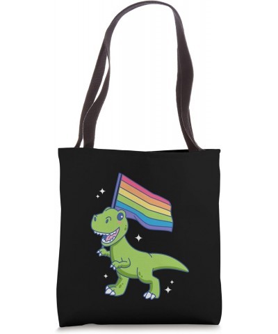 LGBTQ T-Rex Pride Month Dinosaur With Rainbow Flag Tote Bag $11.02 Totes