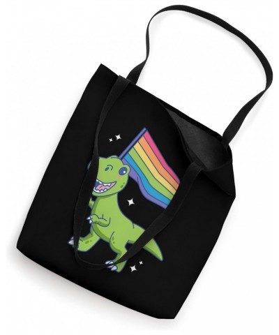 LGBTQ T-Rex Pride Month Dinosaur With Rainbow Flag Tote Bag $11.02 Totes