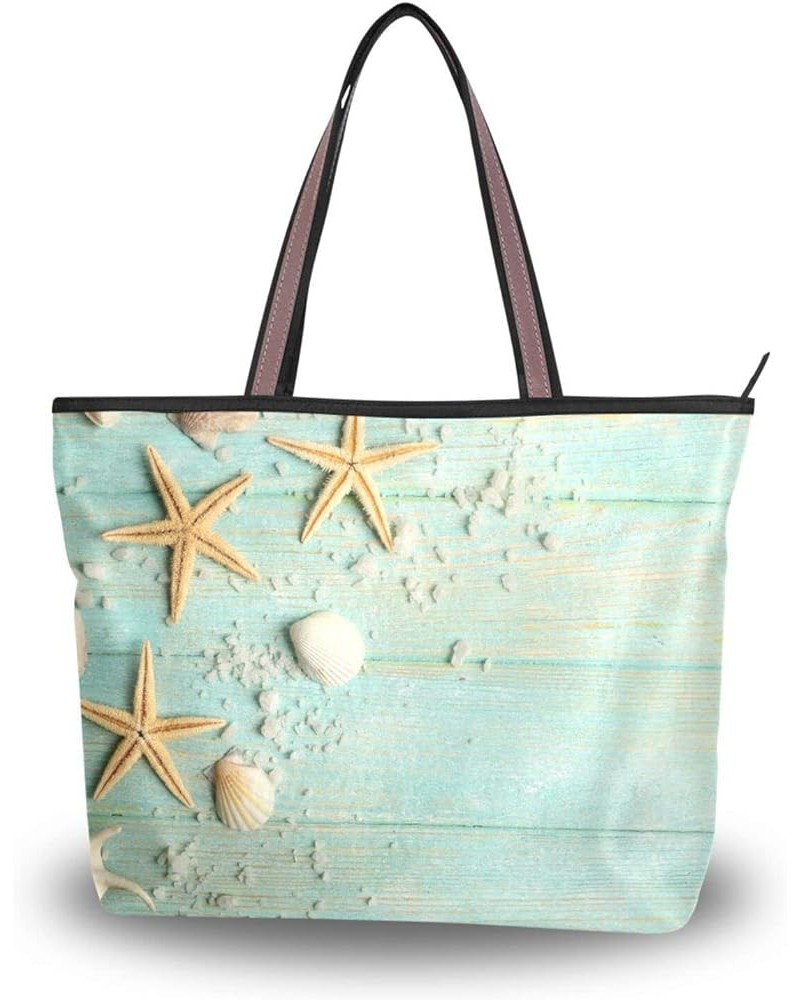 Soft Tote Shoulder Bag Big Capacity Handbag Starfish Seashell Printed Handbag Tote Bag Large Capacity Starfish Seashell $13.5...