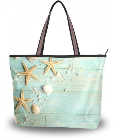 Soft Tote Shoulder Bag Big Capacity Handbag Starfish Seashell Printed Handbag Tote Bag Large Capacity Starfish Seashell $13.5...