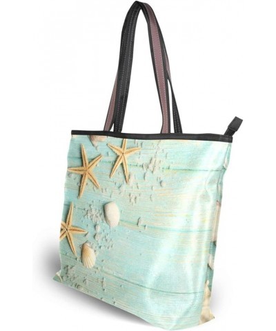 Soft Tote Shoulder Bag Big Capacity Handbag Starfish Seashell Printed Handbag Tote Bag Large Capacity Starfish Seashell $13.5...