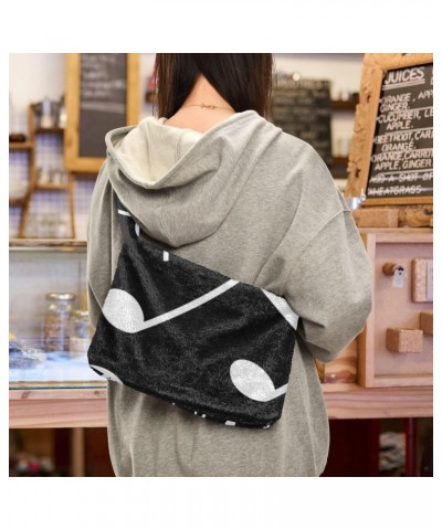 Plush Underarm Bag-Black Music Symbol, Ladies Fluffy Shoulder Bag, Women Fluffy Tote Bag for Autumn and Winter $9.69 Totes