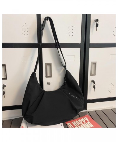 Nylon Crescent Crossbody Bag for Women Pleated Shoulder Bag Large Sling Bag Adjustable Strap Hobo Bag with Zipper A-black $17...