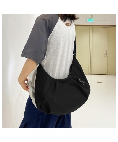 Nylon Crescent Crossbody Bag for Women Pleated Shoulder Bag Large Sling Bag Adjustable Strap Hobo Bag with Zipper A-black $17...