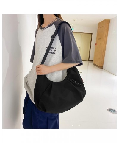 Nylon Crescent Crossbody Bag for Women Pleated Shoulder Bag Large Sling Bag Adjustable Strap Hobo Bag with Zipper A-black $17...