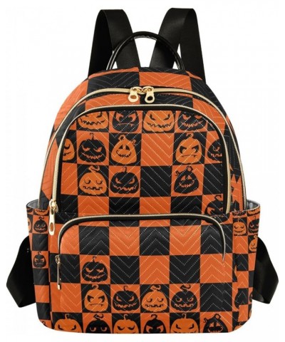 Halloween Women Backpack Jack-o-lantern Black Orange Plaid Anti-Theft Travel Backpack with Luggage Belt Durable Lightweight H...