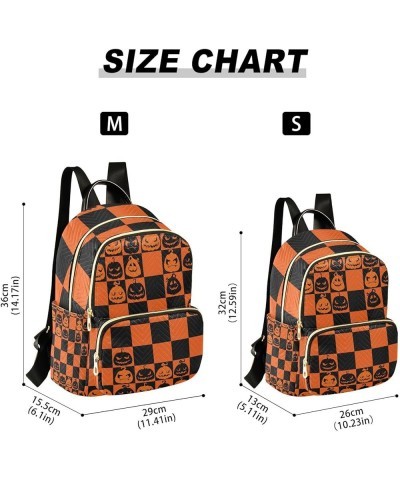 Halloween Women Backpack Jack-o-lantern Black Orange Plaid Anti-Theft Travel Backpack with Luggage Belt Durable Lightweight H...