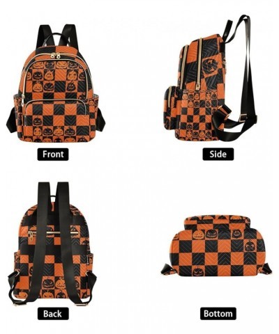 Halloween Women Backpack Jack-o-lantern Black Orange Plaid Anti-Theft Travel Backpack with Luggage Belt Durable Lightweight H...