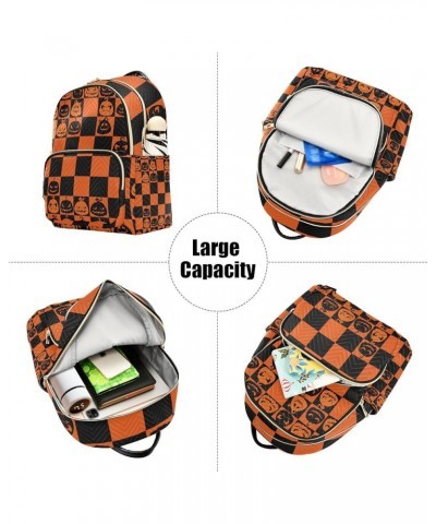 Halloween Women Backpack Jack-o-lantern Black Orange Plaid Anti-Theft Travel Backpack with Luggage Belt Durable Lightweight H...