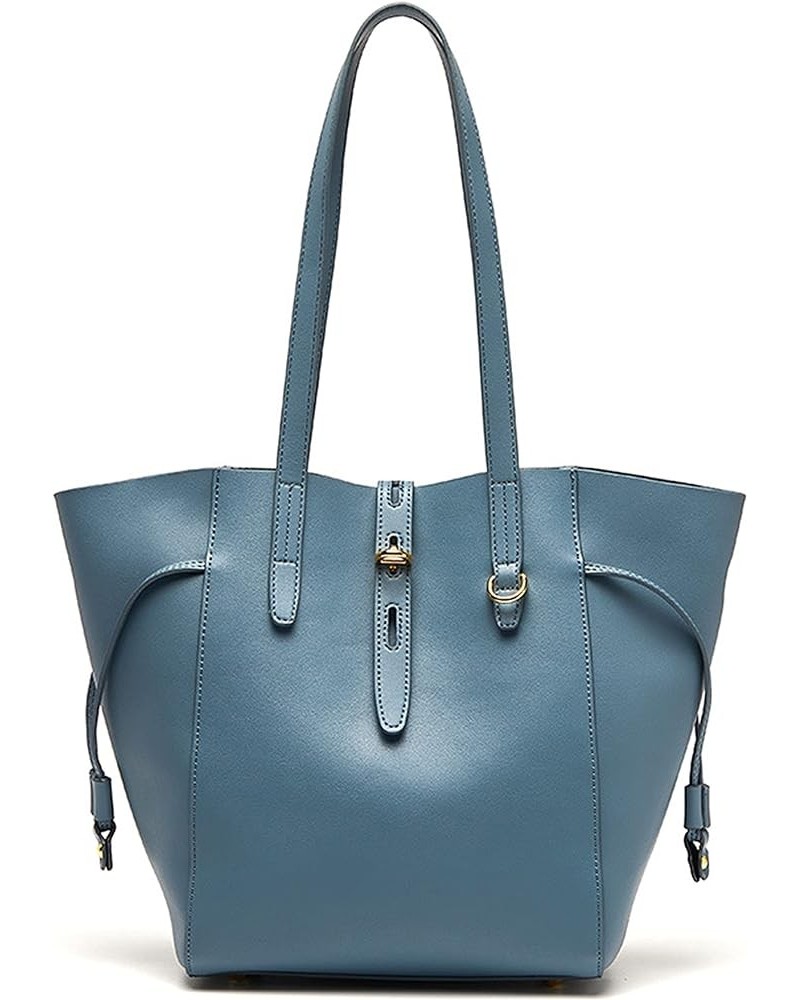 Women Leather Composite Casual Tote Bag Shoulder Shopper Bucket Bag Large Capacity Commute Handbags Blue $54.23 Totes