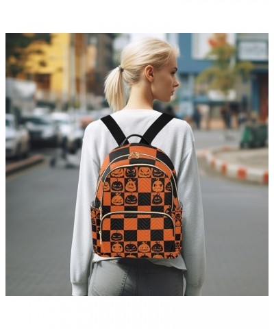 Halloween Women Backpack Jack-o-lantern Black Orange Plaid Anti-Theft Travel Backpack with Luggage Belt Durable Lightweight H...