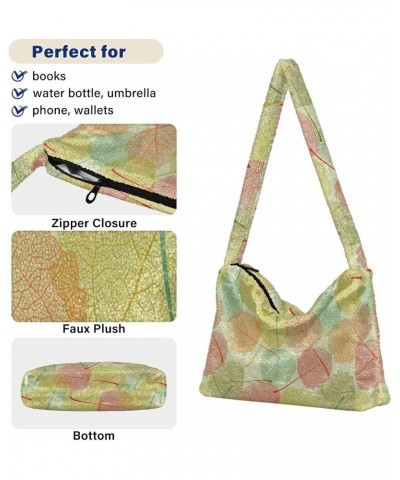 Colourful Autumn Fall Leaves Fluffy Tote Bag Crossbody Bags Handbag Purse Shoulder Bag for Women Work Gift with Zipper $12.17...