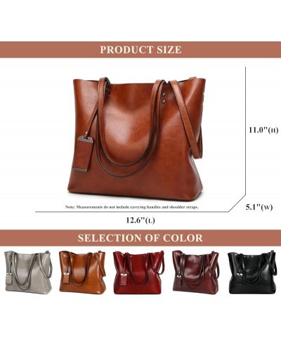 Oil Wax PU Leather Tote Bag for Women Simple Bucket Shoulder Bag Double Strap Messenger Bag Commuter Handbag and Purse A / Re...