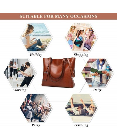 Oil Wax PU Leather Tote Bag for Women Simple Bucket Shoulder Bag Double Strap Messenger Bag Commuter Handbag and Purse A / Re...