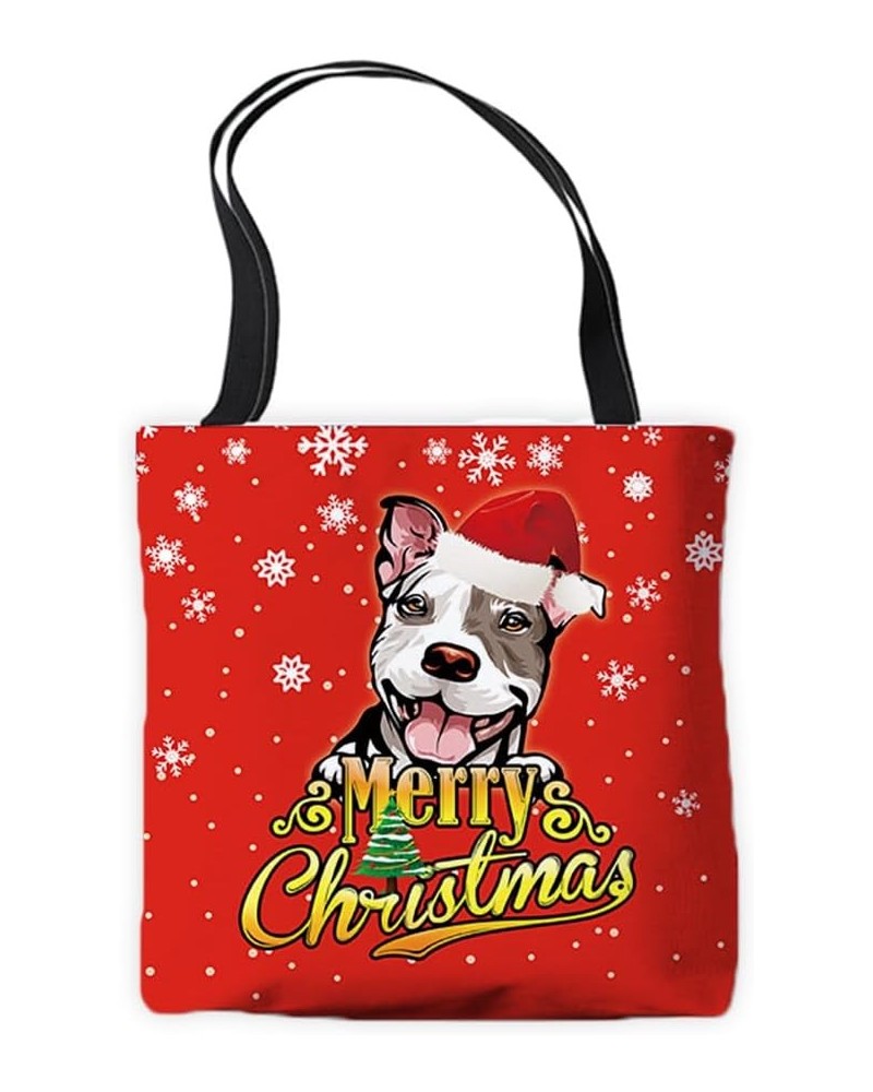 Merry Christmas Canvas Tote Bag Mastiff Dog Tote Handbag Gift for Dog Lovers Red Pit Bull 12 $10.59 Totes