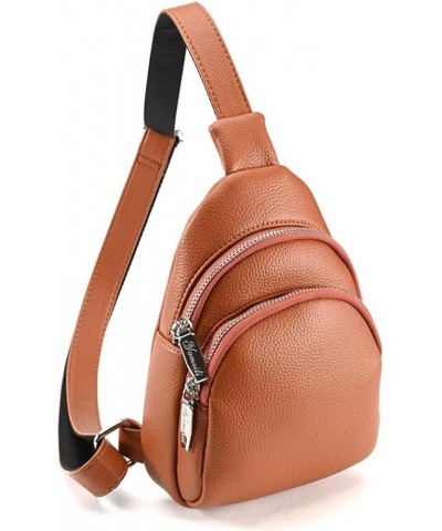 Small Sling Crossbody Backpack Shoulder Bag for Women Men Leather Chest Pack Casual Sports Handbag Orange $25.43 Backpacks