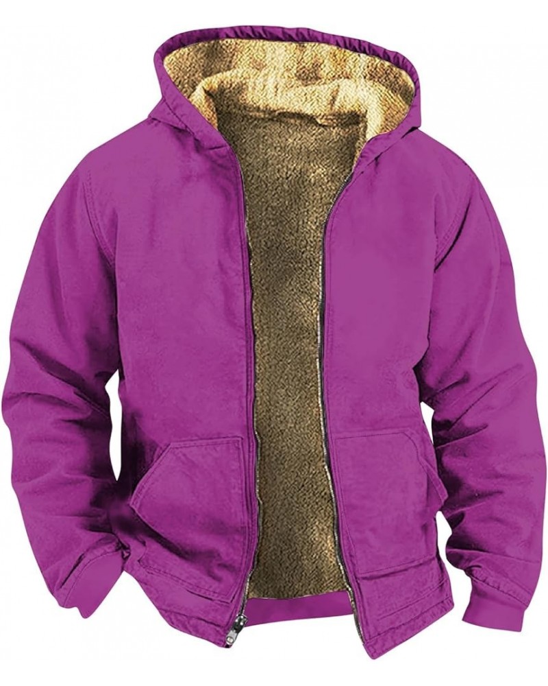 Men's Western Vintage Print Sherpa Fleece Lined Jackets Fall Winter Puffer Jacket Quilted Down Varsity Coat Hooded 1-purple $...