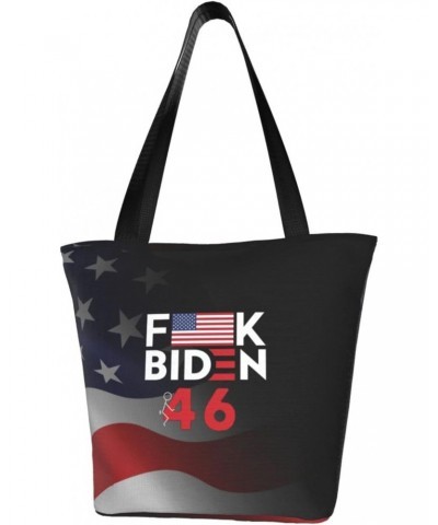 Fuck Biden 46 USA Flag Vintage Women'S Casual One Shoulder Carry Shopping Bag Large Capacity Working Storage Handbag $17.94 S...