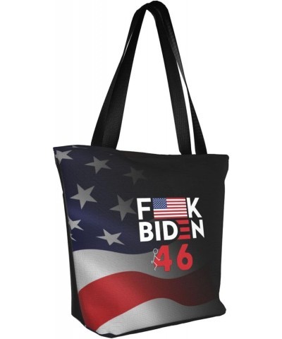 Fuck Biden 46 USA Flag Vintage Women'S Casual One Shoulder Carry Shopping Bag Large Capacity Working Storage Handbag $17.94 S...