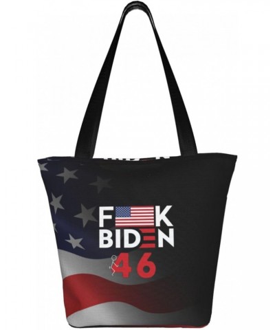 Fuck Biden 46 USA Flag Vintage Women'S Casual One Shoulder Carry Shopping Bag Large Capacity Working Storage Handbag $17.94 S...