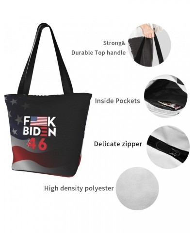 Fuck Biden 46 USA Flag Vintage Women'S Casual One Shoulder Carry Shopping Bag Large Capacity Working Storage Handbag $17.94 S...