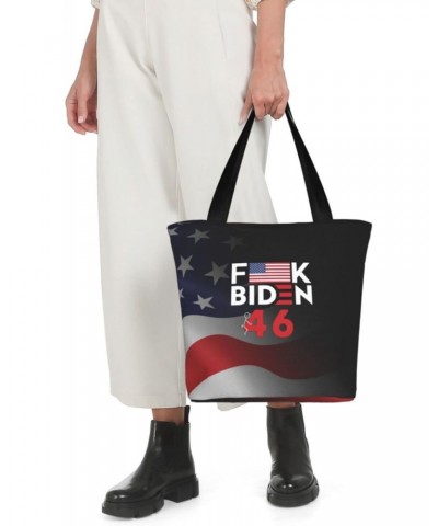 Fuck Biden 46 USA Flag Vintage Women'S Casual One Shoulder Carry Shopping Bag Large Capacity Working Storage Handbag $17.94 S...