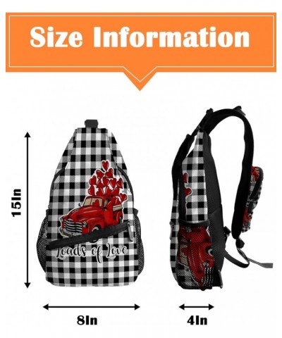 Sling Backpack, Valentine's Day Red and Black Checkered Plaid Waterproof Lightweight Small Sling Bag, Travel Chest Bag Crossb...