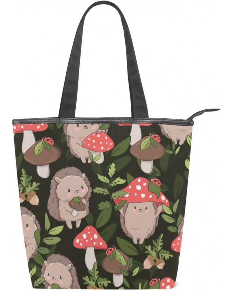 Hedgehog Holding Mushrooms The Tote Bag for Women Big Capacity Women's Shoulder Handbags Canvas Shopping Dating Bag $12.41 Totes