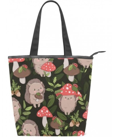 Hedgehog Holding Mushrooms The Tote Bag for Women Big Capacity Women's Shoulder Handbags Canvas Shopping Dating Bag $12.41 Totes