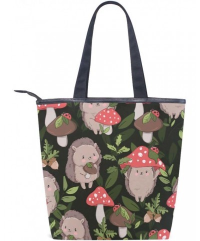 Hedgehog Holding Mushrooms The Tote Bag for Women Big Capacity Women's Shoulder Handbags Canvas Shopping Dating Bag $12.41 Totes