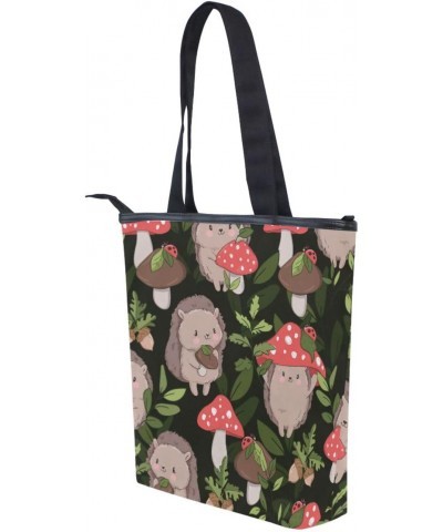 Hedgehog Holding Mushrooms The Tote Bag for Women Big Capacity Women's Shoulder Handbags Canvas Shopping Dating Bag $12.41 Totes